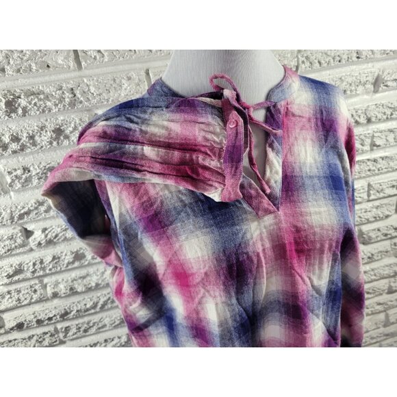 Bit Bridle Womens Top 2X Plus Tunic Long Sleeve Purple Blue Plaid PLA135XE - Picture 5 of 8